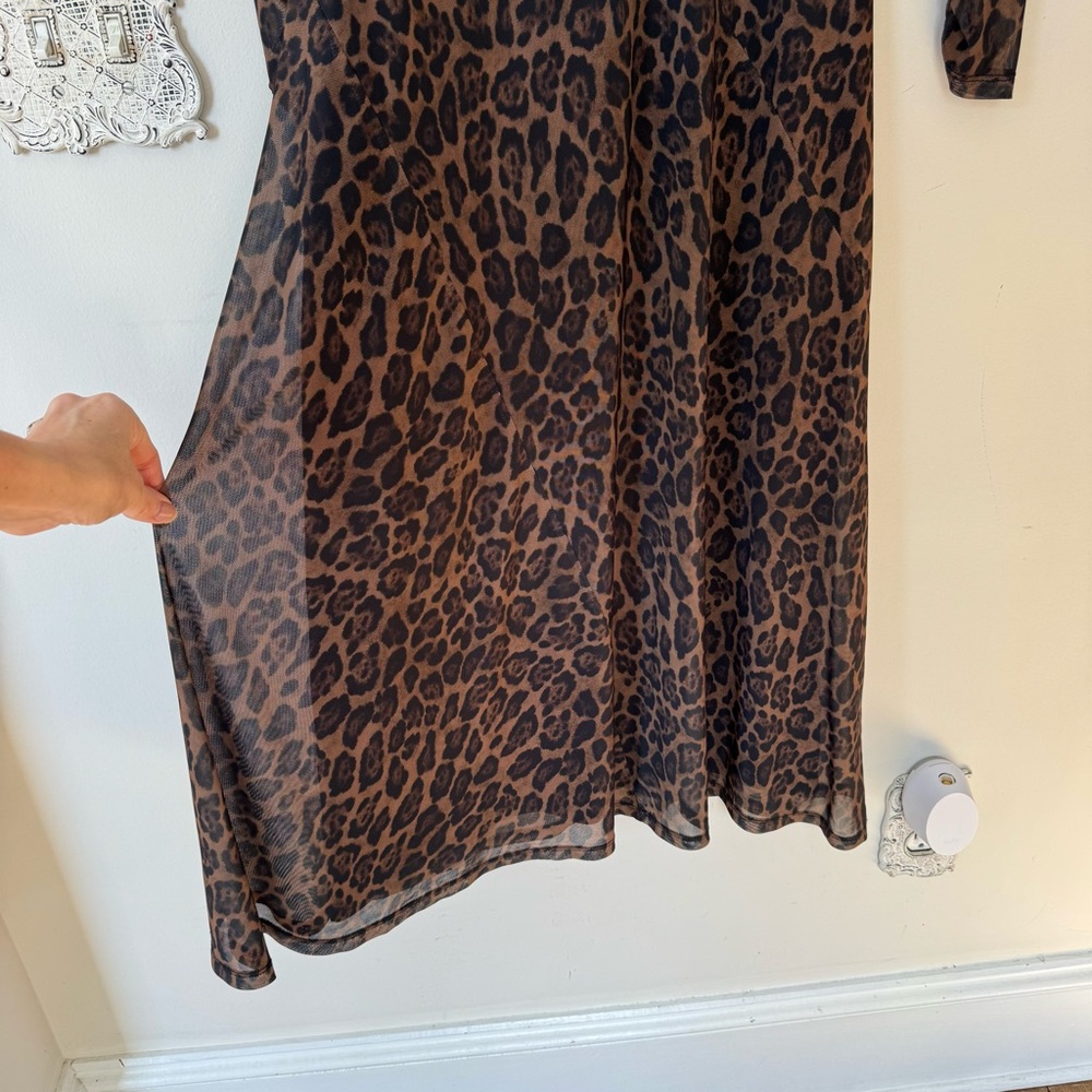 Rachel Zoe Leopard Mesh Midi Dress Brown and Black Animal Print XS - Picture 7 of 11